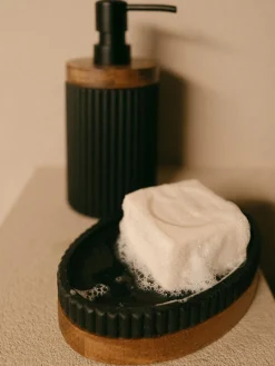 Portasapone Ovale Con Dettaglio In Legno Laura