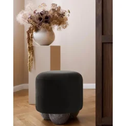 Pouf Imbottito In Tessuto Lino