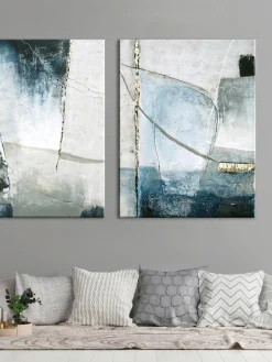 Quadro Su Tela Dipinto A Mano Golden Blue Ii