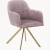 Sedia Girevole In Velluto Rosa Con Braccioli Lola