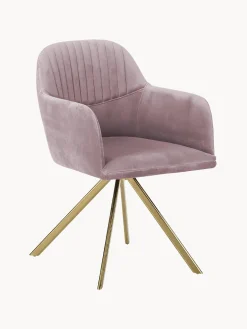 Sedia Girevole In Velluto Rosa Con Braccioli Lola