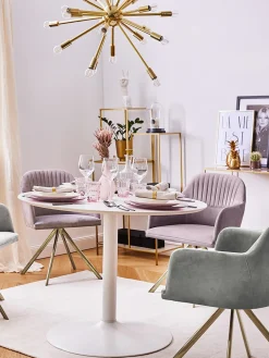 Sedia Girevole In Velluto Rosa Con Braccioli Lola