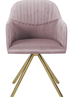 Sedia Girevole In Velluto Rosa Con Braccioli Lola