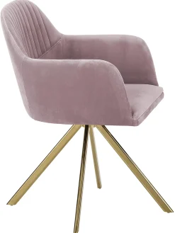 Sedia Girevole In Velluto Rosa Con Braccioli Lola