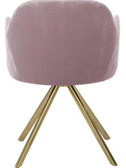 Sedia Girevole In Velluto Rosa Con Braccioli Lola