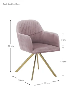 Sedia Girevole In Velluto Rosa Con Braccioli Lola