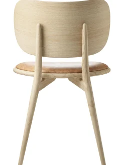 Sedia In Pelle Con Gambe In Legno Rocker, Fatta A Mano