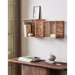 Set 2 Mensole Da Parete In Rattan Zeya