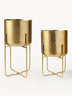 Set 2 Portavasi Alti In Metallo Effetto Martellato Nives