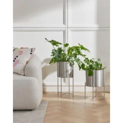 Set 2 Portavasi Alti In Metallo Mina