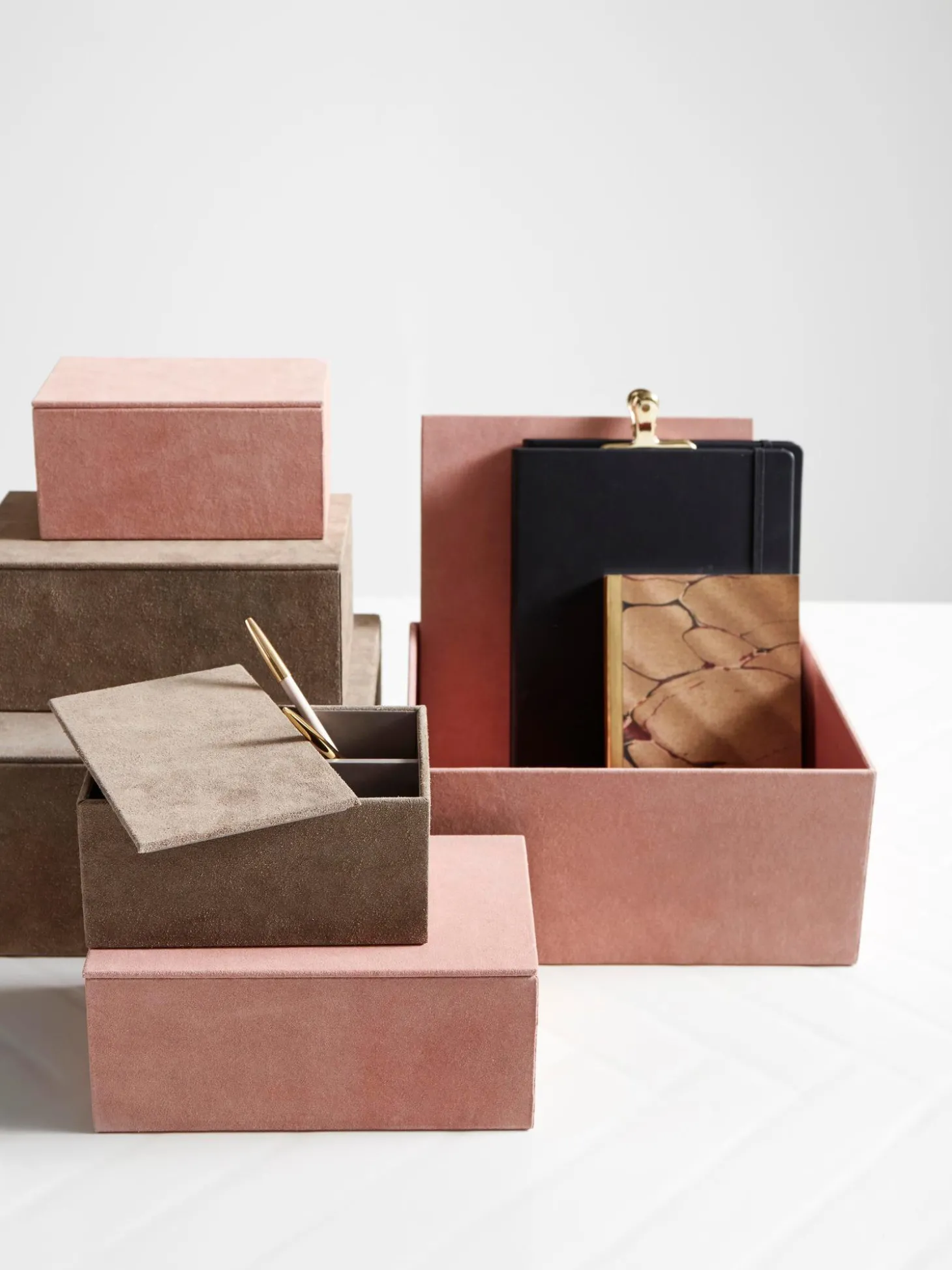 Set 3 Scatole Portaoggetti In Pelle Di Capra Mario