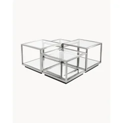 Set 4 Tavolini Da Salotto Con Piano In Vetro A Specchio Luigi