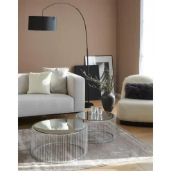 Set 2 Tavolini Da Salotto Con Piano In Vetro Wire