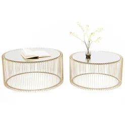 Set 2 Tavolini Da Salotto Con Piano In Vetro Wire