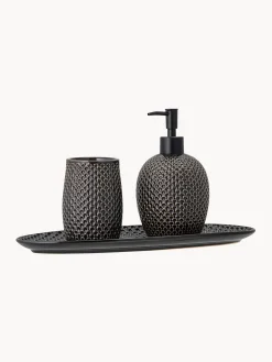 Set Dispenser Sapone In Gres Fatto A Mano Gustav 3 Pz