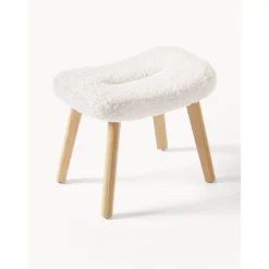 Sgabello Imbottito In Teddy Con Gambe In Legno Wing