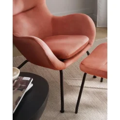 Sgabello Imbottito In Velluto Con Gambe In Metallo Wing