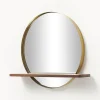 Specchio Da Parete Rotondo Con Mensola In Legno Aaron