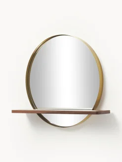 Specchio Da Parete Rotondo Con Mensola In Legno Aaron