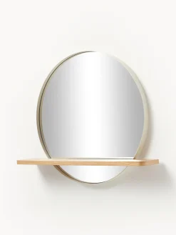 Specchio Da Parete Rotondo Con Mensola In Legno Aaron