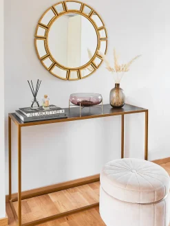 Specchio Da Parete Rotondo Con Cornice Dorata Dinus