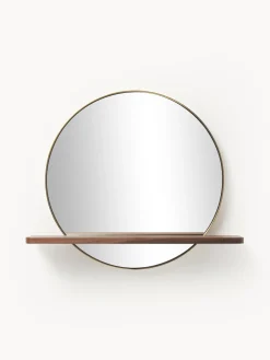 Specchio Da Parete Rotondo Con Mensola In Legno Aaron