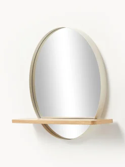 Specchio Da Parete Rotondo Con Mensola In Legno Aaron