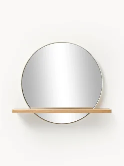 Specchio Da Parete Rotondo Con Mensola In Legno Aaron