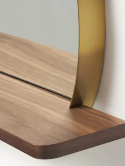 Specchio Da Parete Rotondo Con Mensola In Legno Aaron