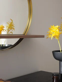 Specchio Da Parete Rotondo Con Mensola In Legno Aaron