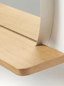 Specchio Da Parete Rotondo Con Mensola In Legno Aaron