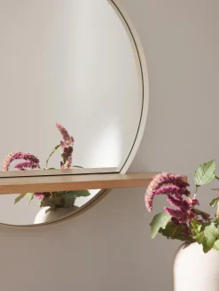 Specchio Da Parete Rotondo Con Mensola In Legno Aaron