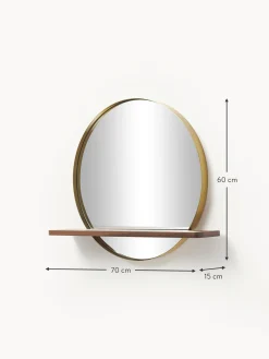 Specchio Da Parete Rotondo Con Mensola In Legno Aaron