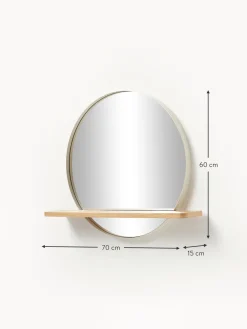 Specchio Da Parete Rotondo Con Mensola In Legno Aaron