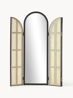 Specchio Da Terra Con Paravento In Rattan Aura