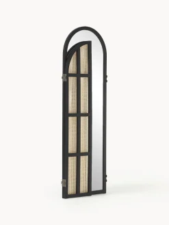 Specchio Da Terra Con Paravento In Rattan Aura