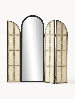Specchio Da Terra Con Paravento In Rattan Aura