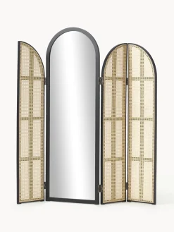 Specchio Da Terra Con Paravento In Rattan Aura