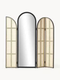 Specchio Da Terra Con Paravento In Rattan Aura