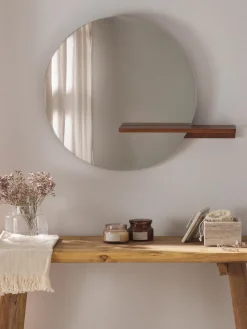 Specchio Rotondo Da Parete Con Mensola In Legno Sandro