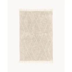 Tappeto In Cotone Fatto A Mano Con Motivo A Rombi E Frange Bina