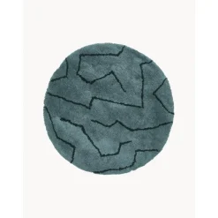 Tappeto Rotondo A Pelo Lungo Blu Petrolio Davin, Fatto A Mano