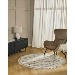 Tappeto Rotondo In Cotone Taftato A Mano Con Motivo Rombi Bina