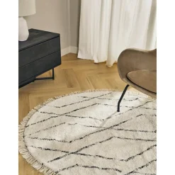 Tappeto Rotondo In Cotone Taftato A Mano Con Motivo Rombi Bina