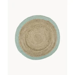 Tappeto Rotondo In Juta Fatto A Mano Con Bordo Verde Menta Shanta