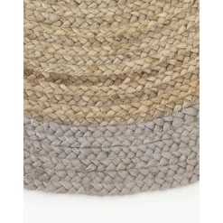 Tappeto Rotondo In Juta Fatto A Mano Con Bordo Grigio Shanta