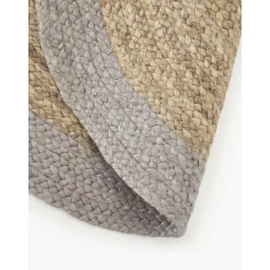 Tappeto Rotondo In Juta Fatto A Mano Con Bordo Grigio Shanta