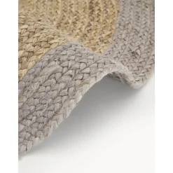 Tappeto Rotondo In Juta Fatto A Mano Con Bordo Grigio Shanta