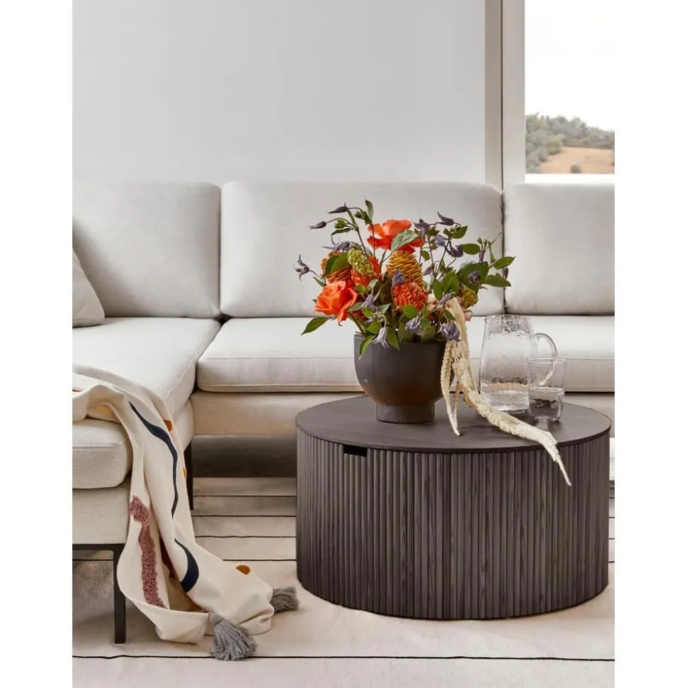 Tavolino Da Salotto Rotondo In Legno Con Vano Contenitore Nele