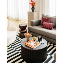 Tavolino Da Salotto Rotondo In Legno Con Vano Contenitore Nele